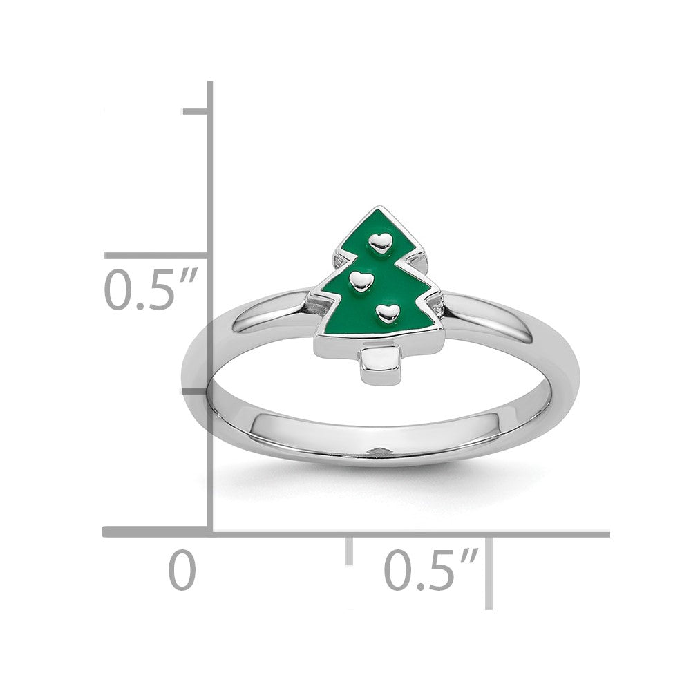 Sterling Silver Rhodium-plated Children's Enamel Christmas Tree Ring