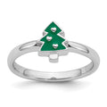 Sterling Silver Rhodium-plated Children's Enamel Christmas Tree Ring