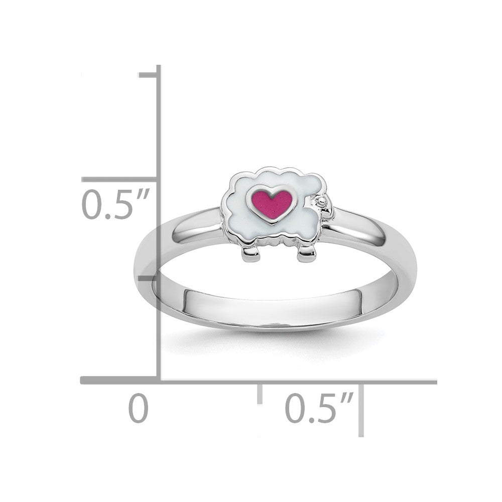Sterling Silver Rhodium-plated Enamel Sheep w/Heart Ring