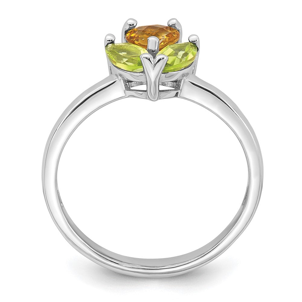 Sterling Silver RH-plated Polished Citrine and Peridot Flower Ring
