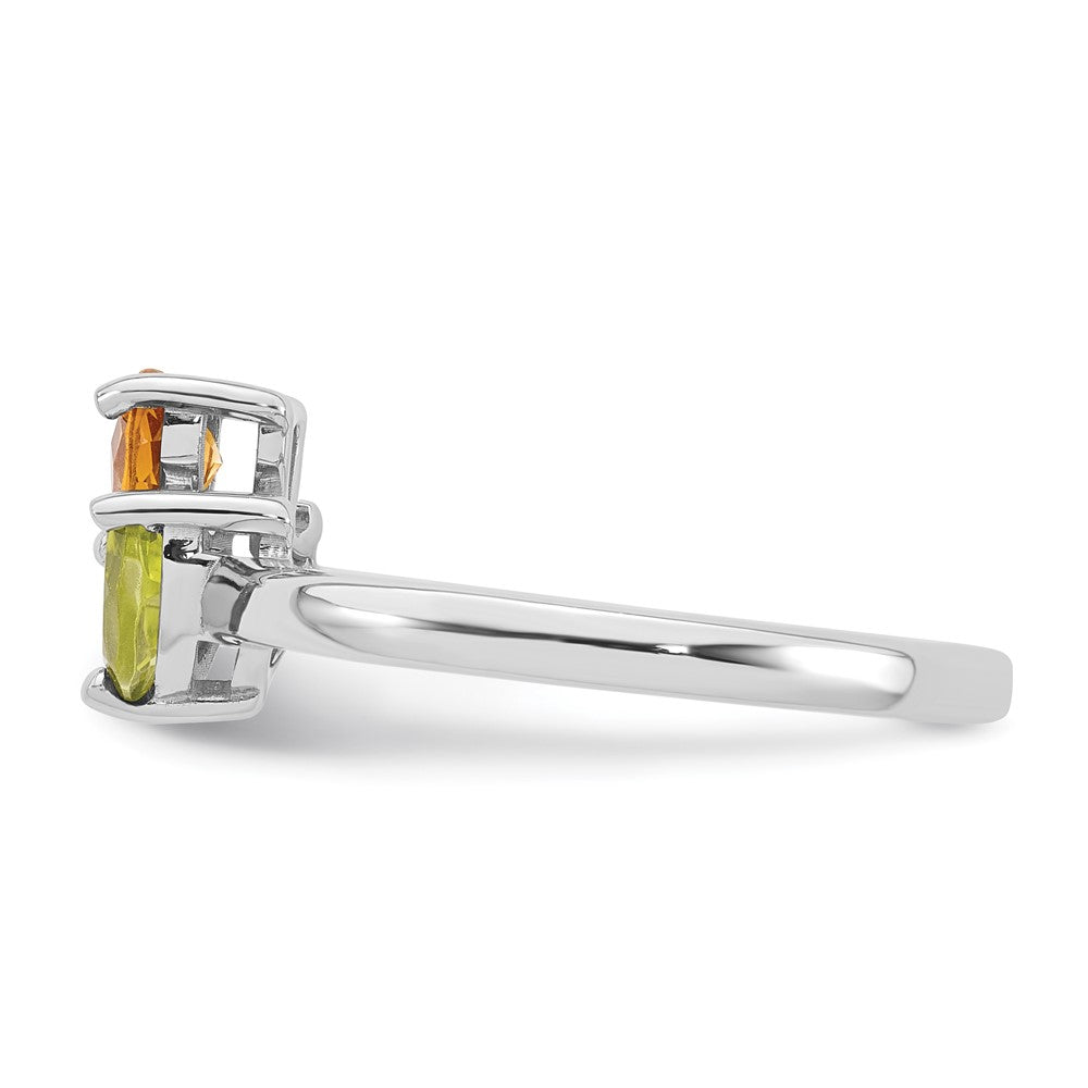 Sterling Silver RH-plated Polished Citrine and Peridot Flower Ring