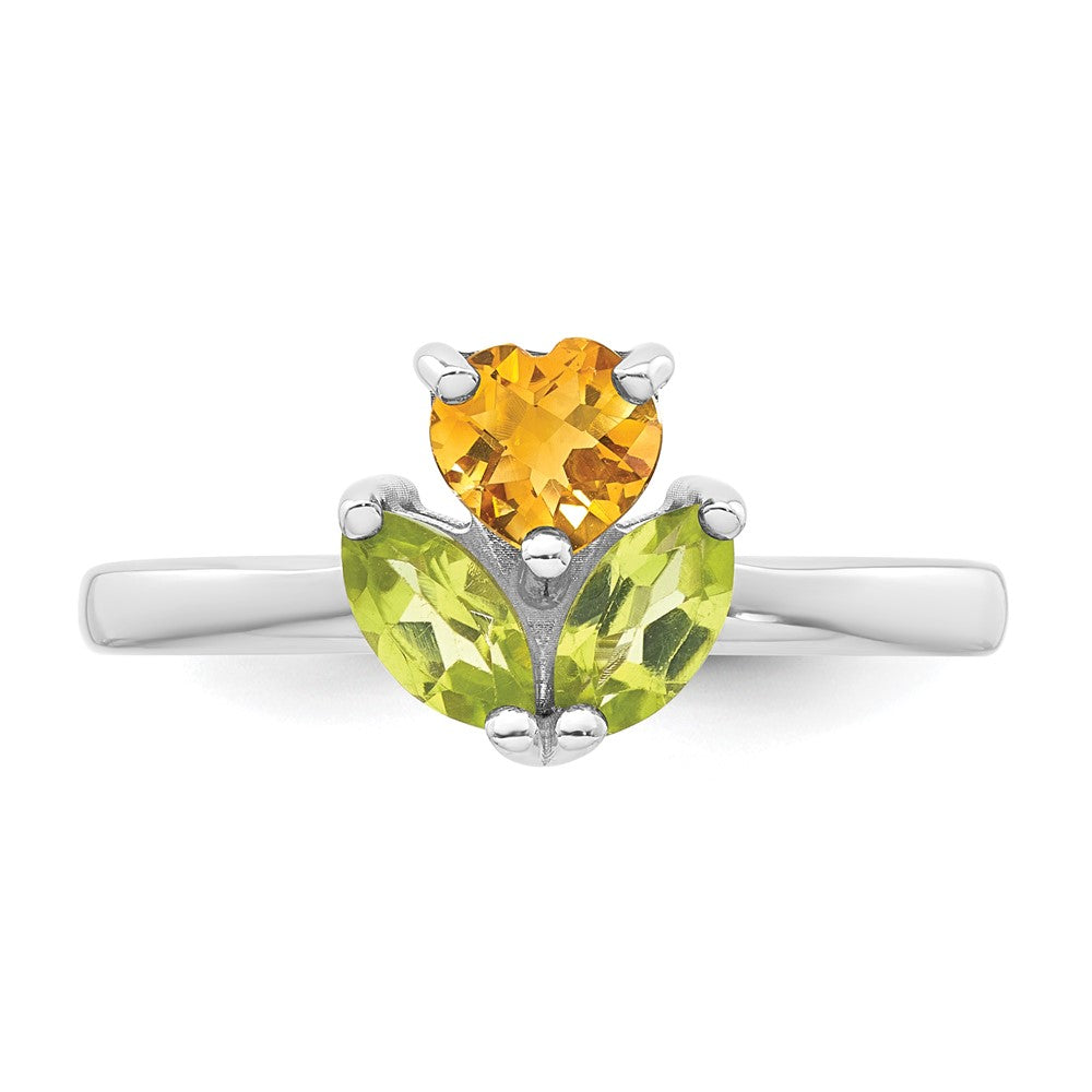 Sterling Silver RH-plated Polished Citrine and Peridot Flower Ring