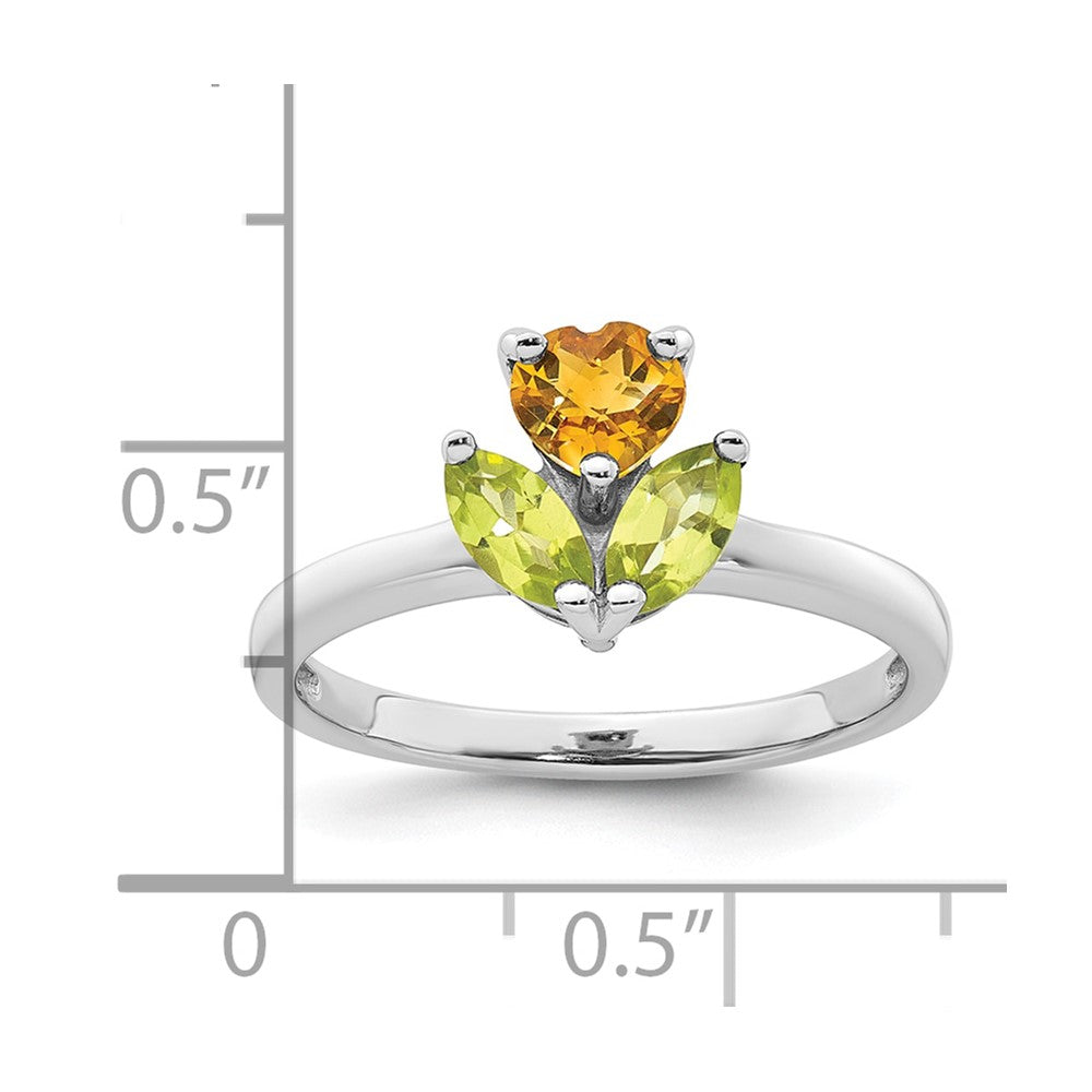 Sterling Silver RH-plated Polished Citrine and Peridot Flower Ring