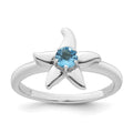 SS RH-plated Polished Light Swiss Blue Topaz Starfish Ring