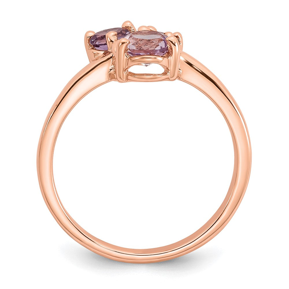 SS Rose Gold-plated Amethyst/Pink Quartz/Rhodolite Garnet Ring