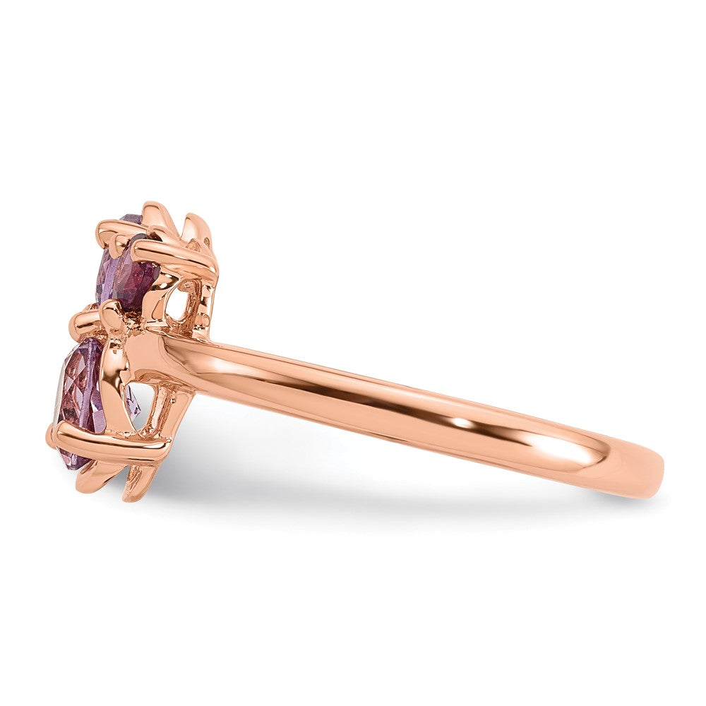 SS Rose Gold-plated Amethyst/Pink Quartz/Rhodolite Garnet Ring
