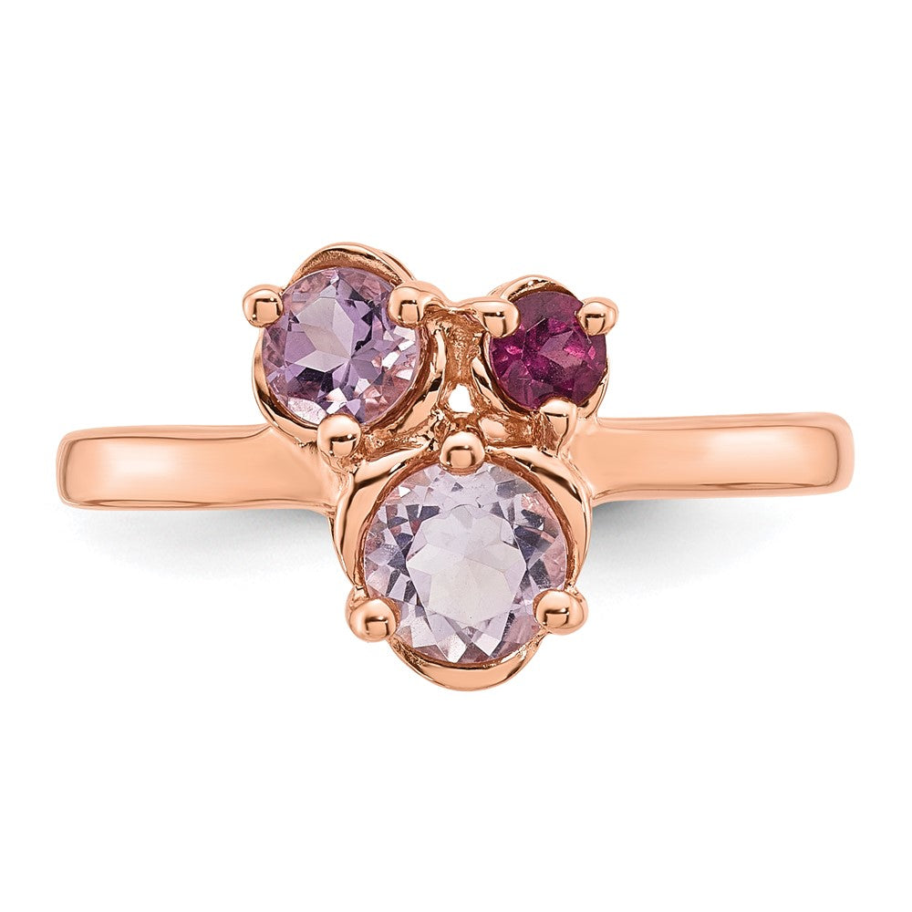 SS Rose Gold-plated Amethyst/Pink Quartz/Rhodolite Garnet Ring