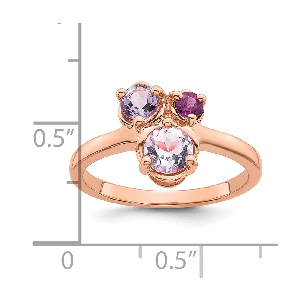 SS Rose Gold-plated Amethyst/Pink Quartz/Rhodolite Garnet Ring