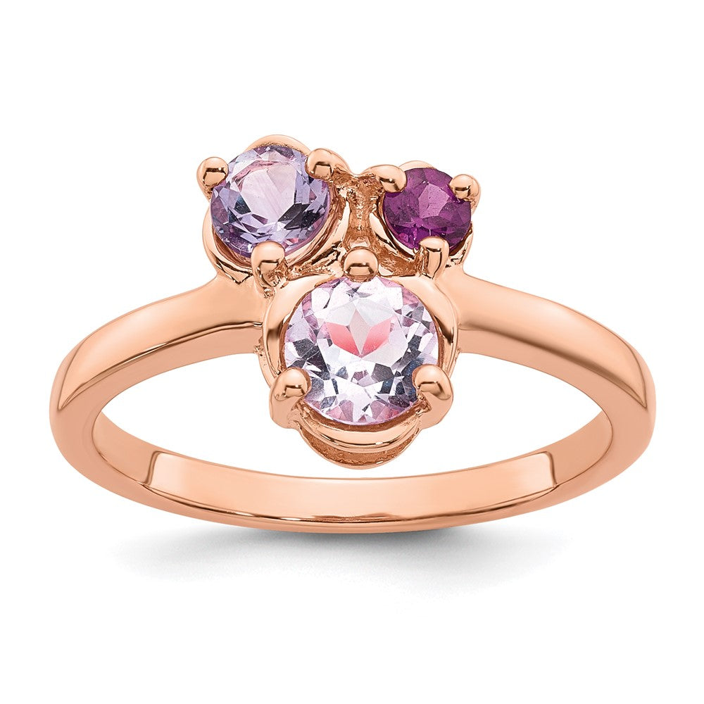 SS Rose Gold-plated Amethyst/Pink Quartz/Rhodolite Garnet Ring
