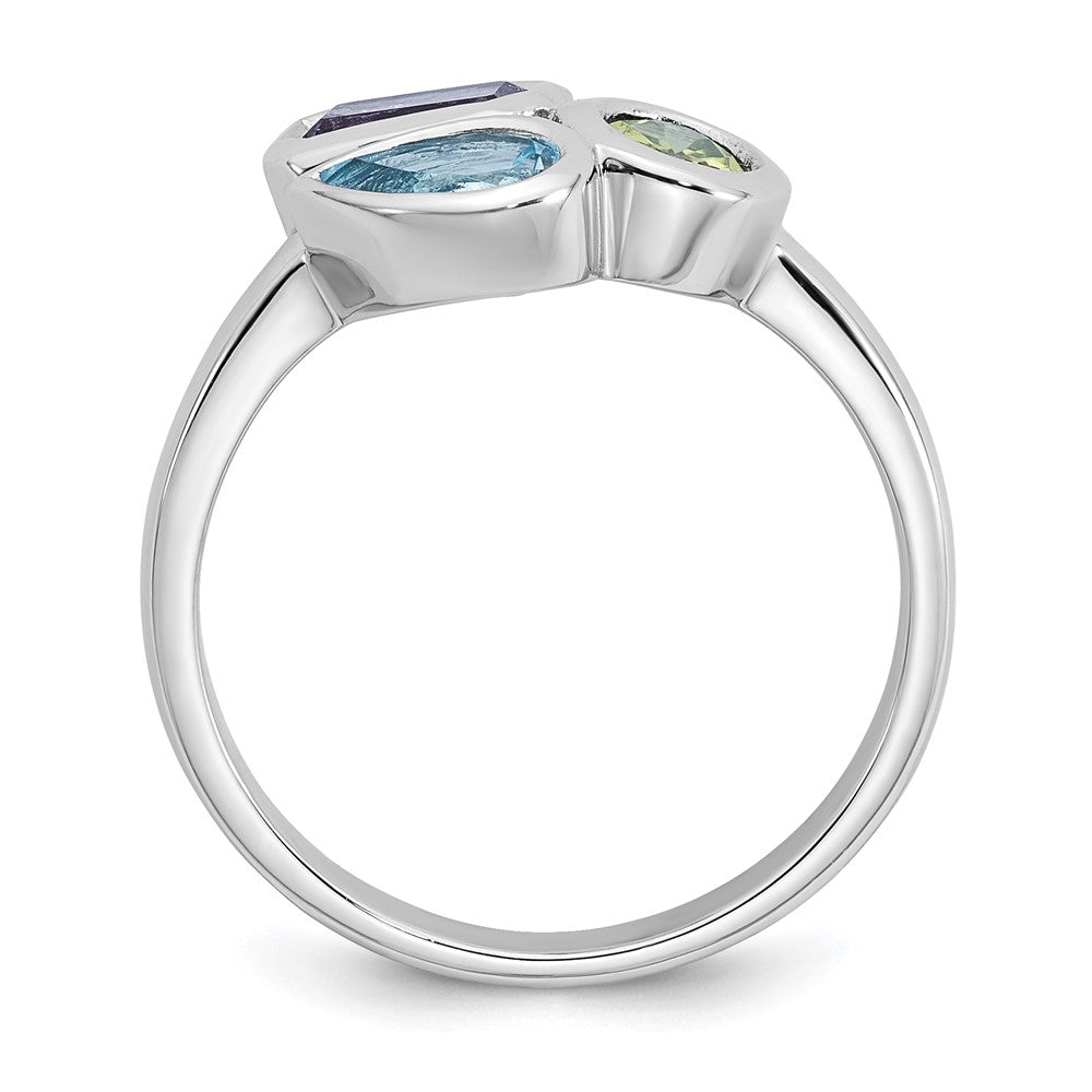 Sterling Silver RH-pltd Polished Blue Topaz/Peridot/Amethyst Ring
