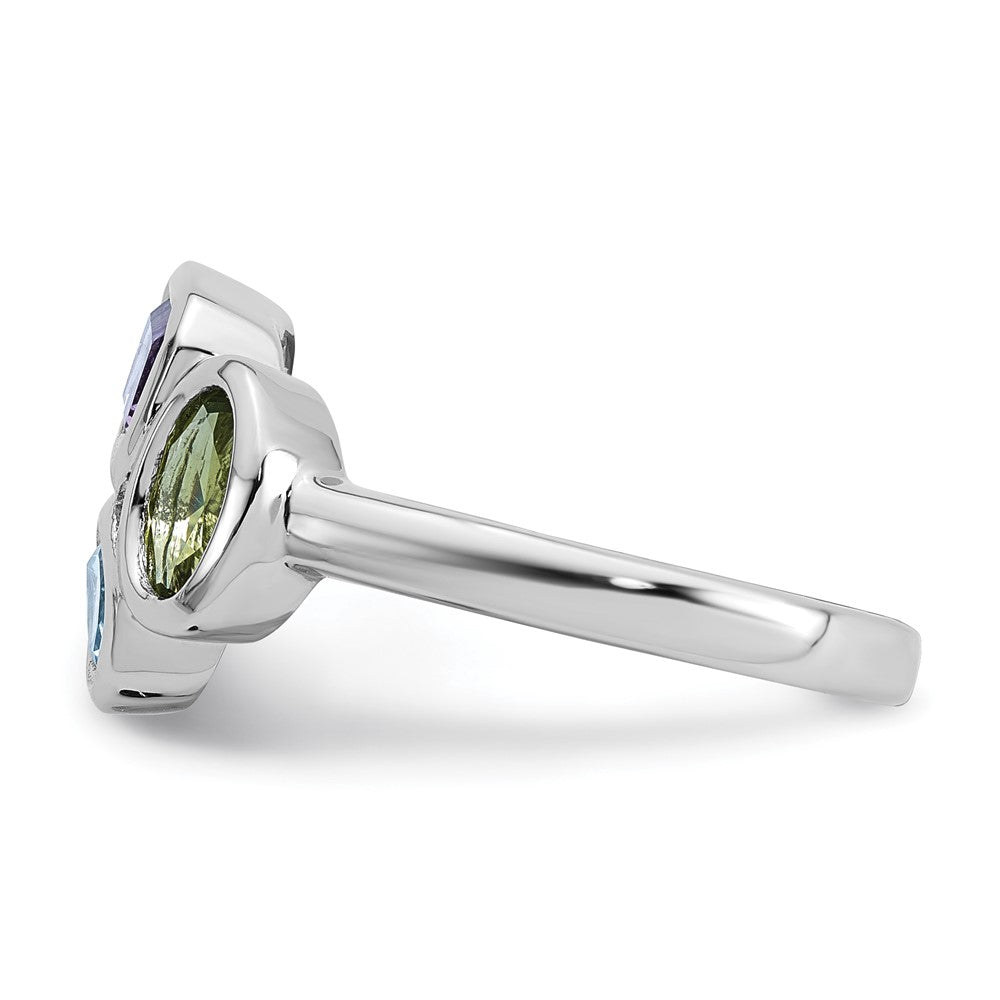 Sterling Silver RH-pltd Polished Blue Topaz/Peridot/Amethyst Ring