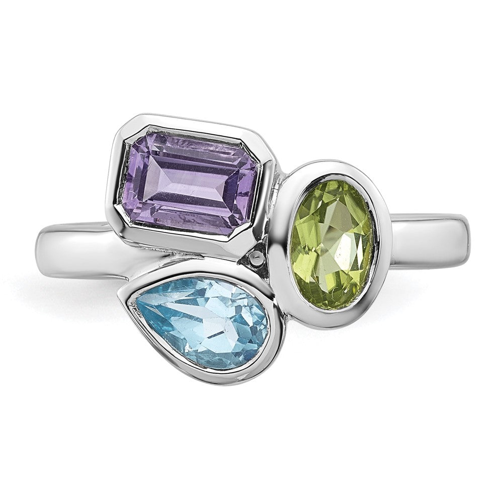 Sterling Silver RH-pltd Polished Blue Topaz/Peridot/Amethyst Ring