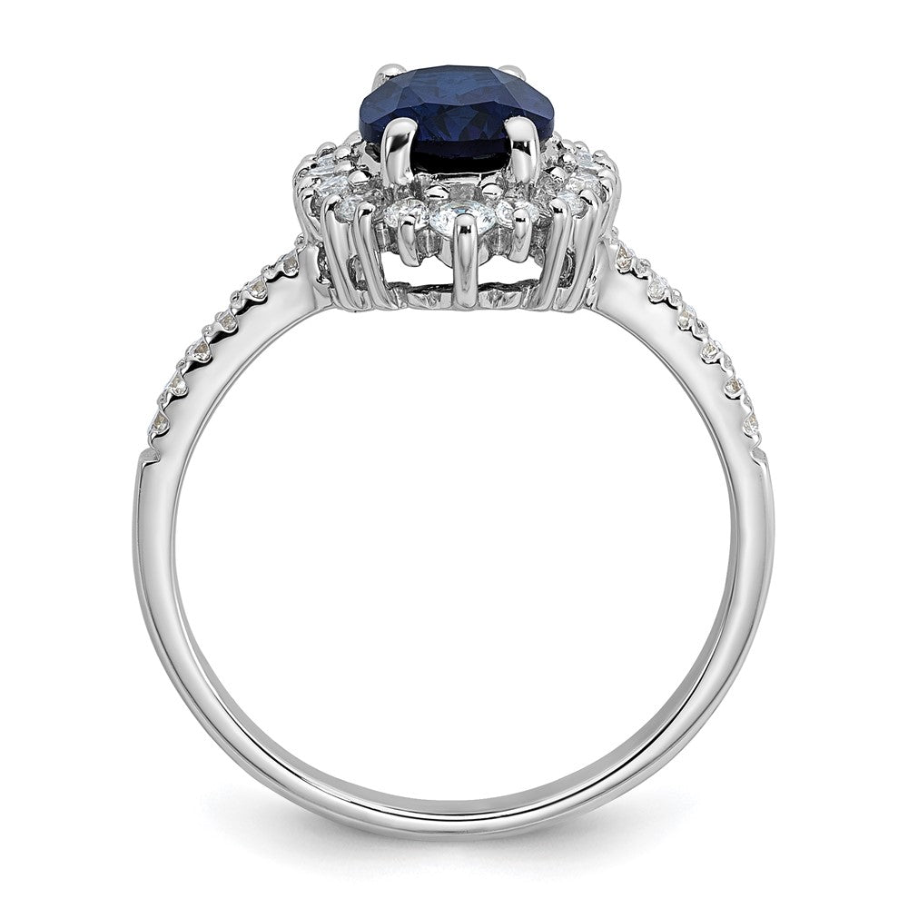 Sterling Silver RH-plated Polished Cr. Sapphire and CZ Oval Halo Ring