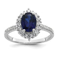 Sterling Silver RH-plated Polished Cr. Sapphire and CZ Oval Halo Ring