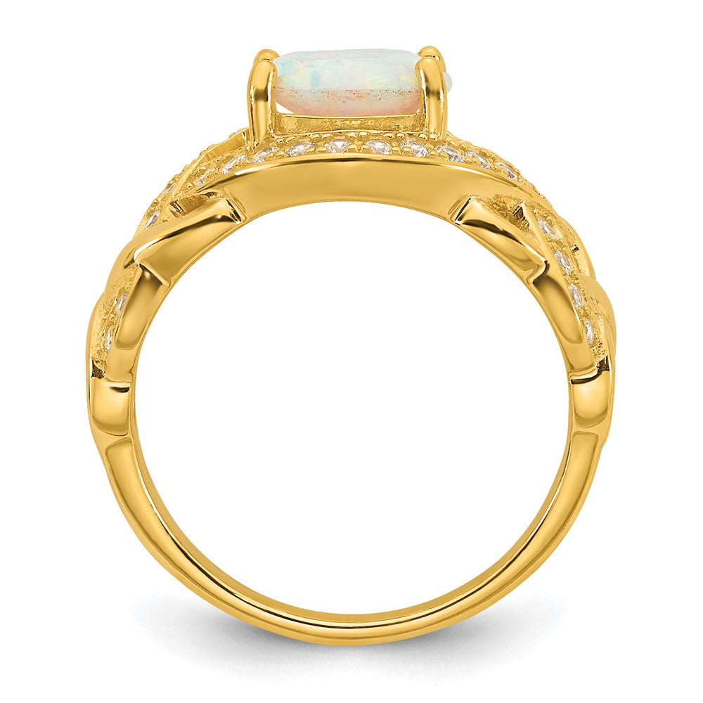 Sterling Silver Polished Gold-tone CZ and Created Opal Twisted Ring