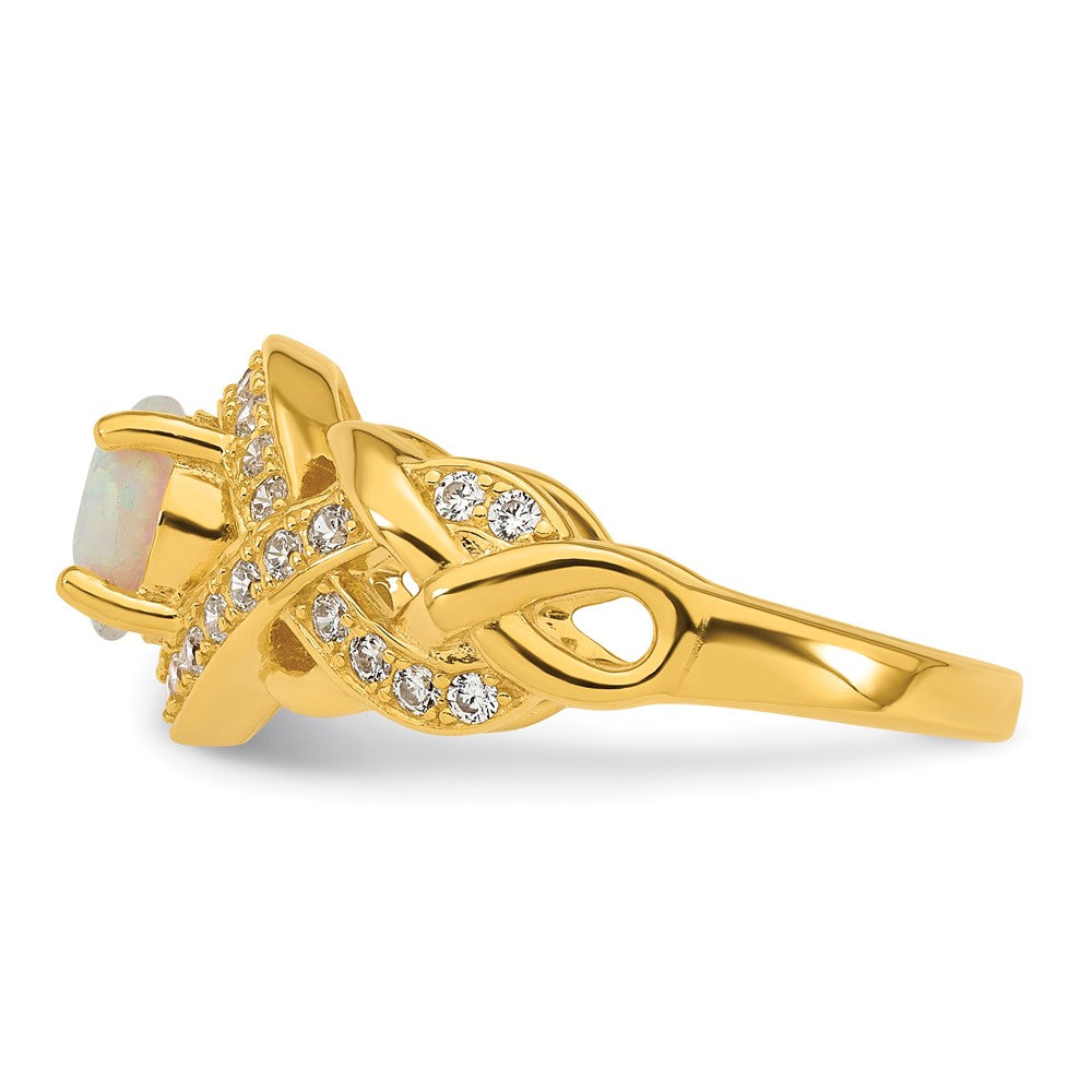 Sterling Silver Polished Gold-tone CZ and Created Opal Twisted Ring