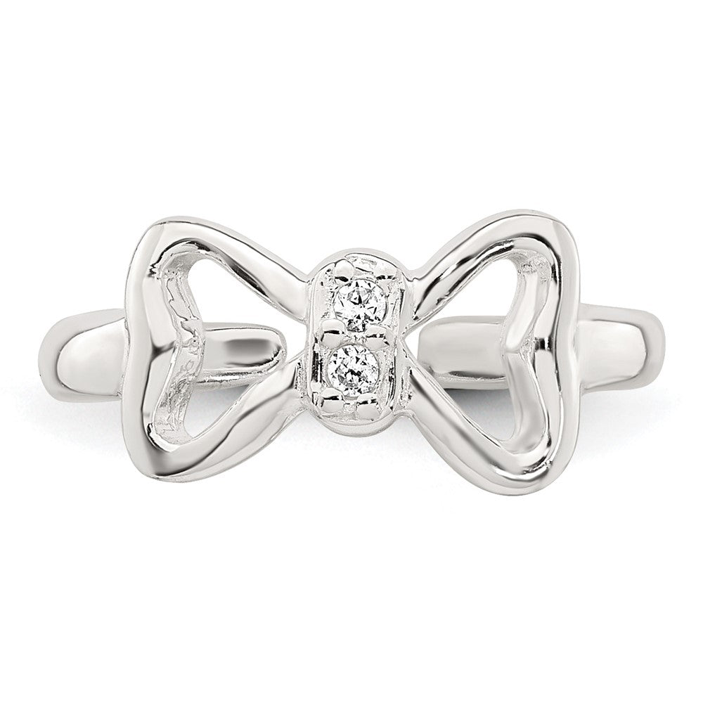 Sterling Silver Polished CZ Bow Adjustable Toe Ring