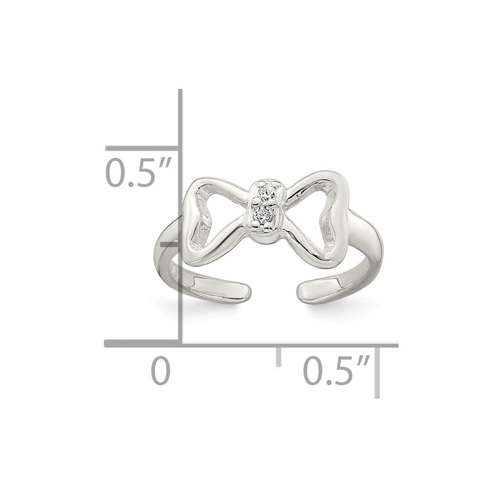 Sterling Silver Polished CZ Bow Adjustable Toe Ring