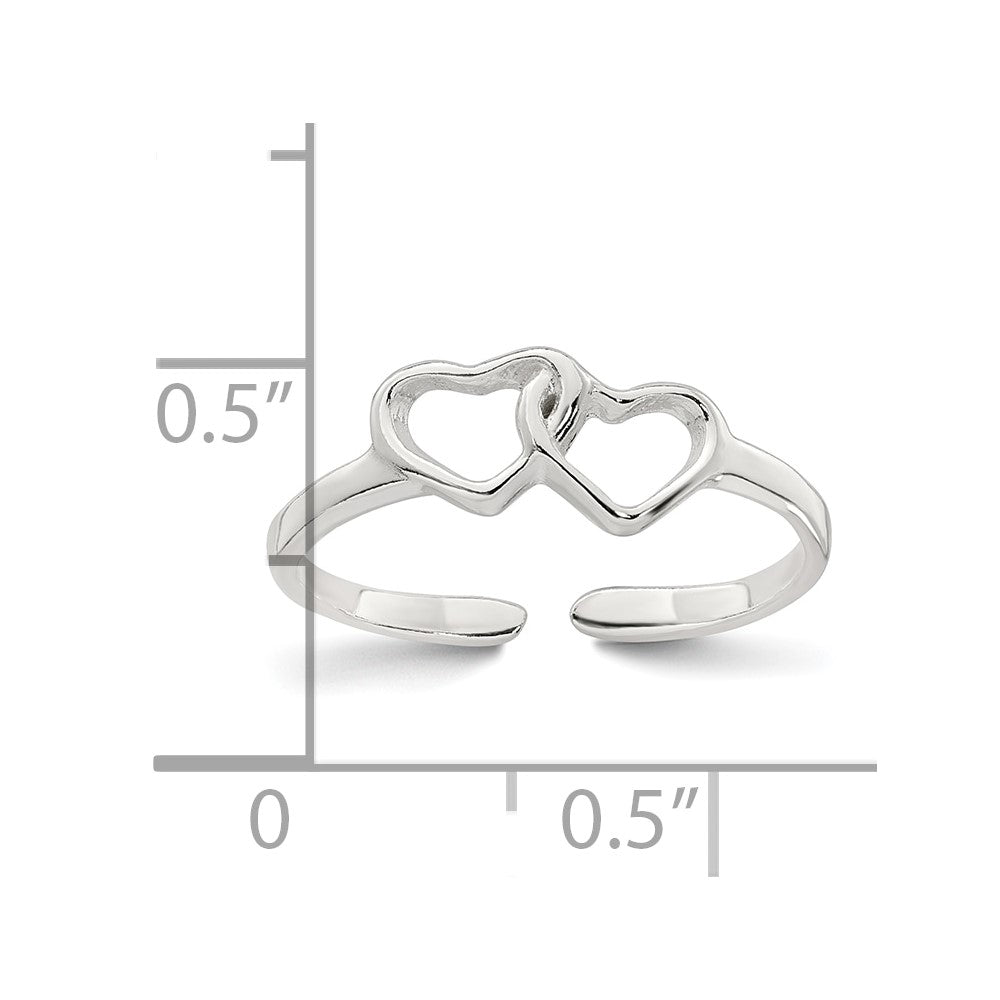 Sterling Silver Polished Interlocking Hearts Toe Ring