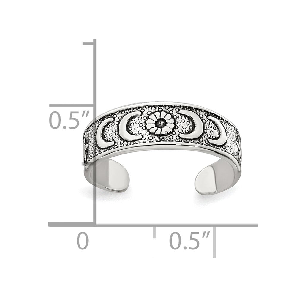 Sterling Silver Polished and Antiqued Moon and Star Toe Ring