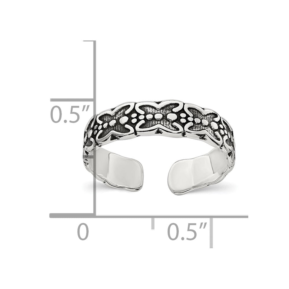 Sterling Silver Polished and Antiqued Butterfly Toe Ring