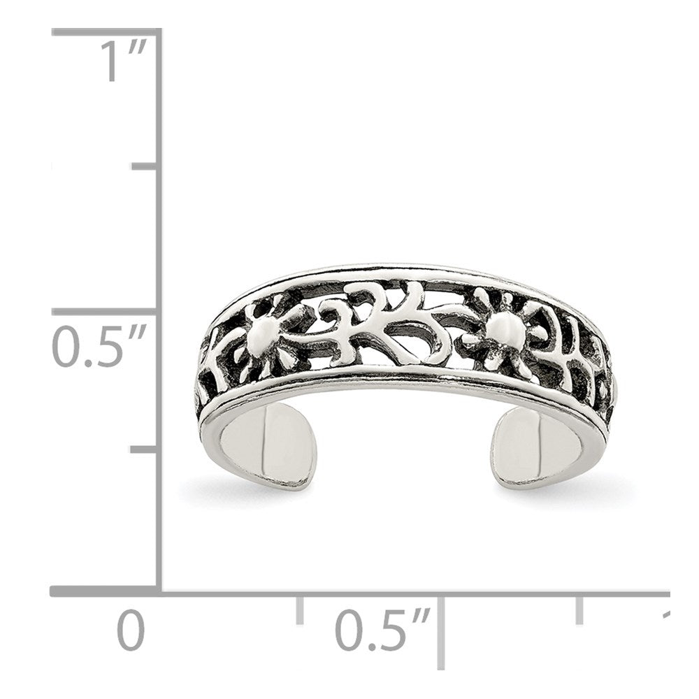 Sterling Silver Antiqued Floral Toe Ring