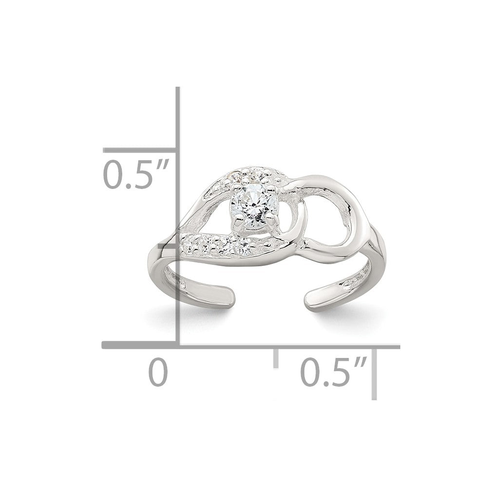 Sterling Silver Polished CZ Fancy Toe Ring