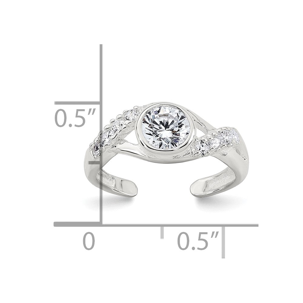 Sterling Silver Polished Fancy CZ Twisted Sides Adjustable Toe Ring
