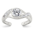 Sterling Silver Polished Fancy CZ Twisted Sides Adjustable Toe Ring