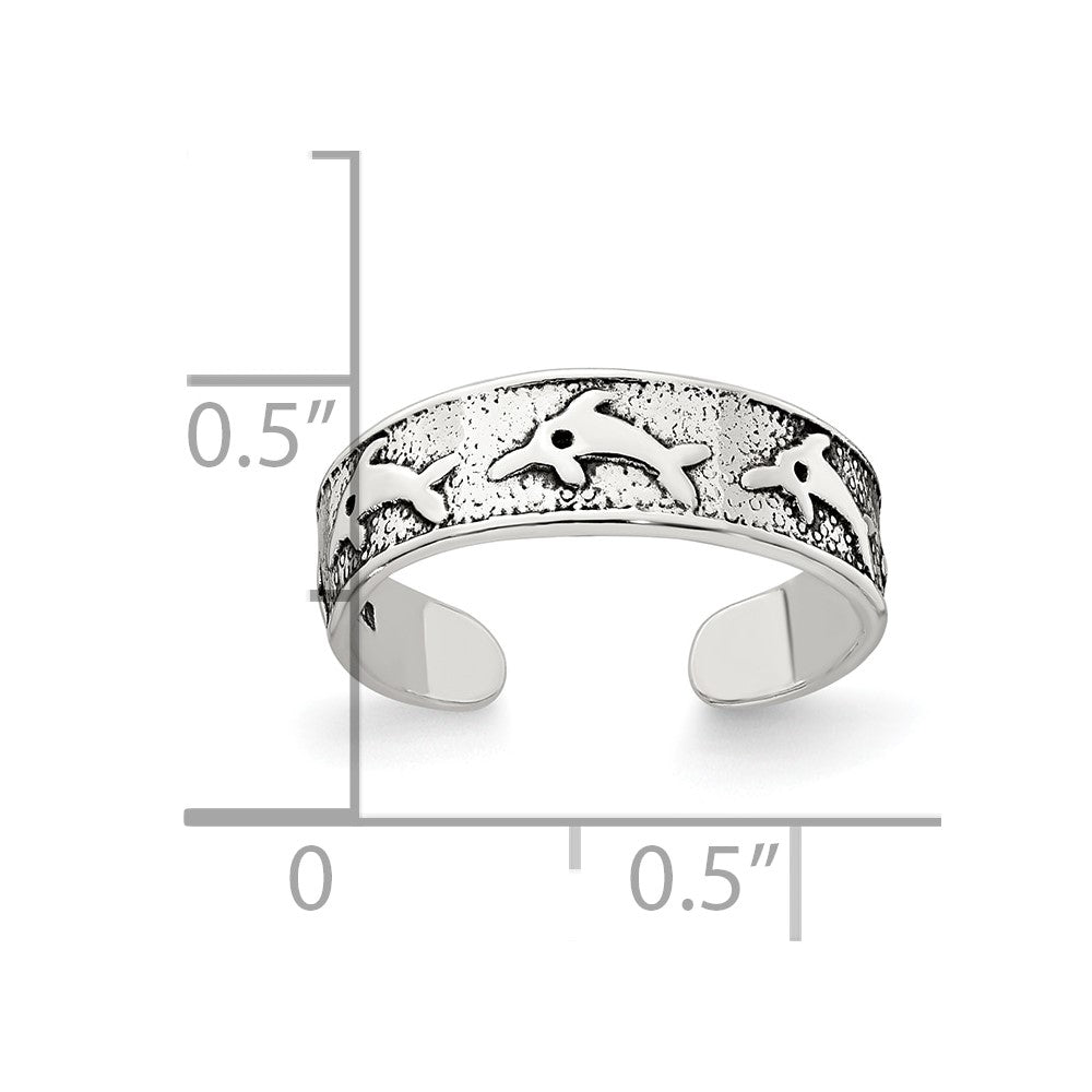 Sterling Silver Polished and Antiqued Dolphin Toe Ring