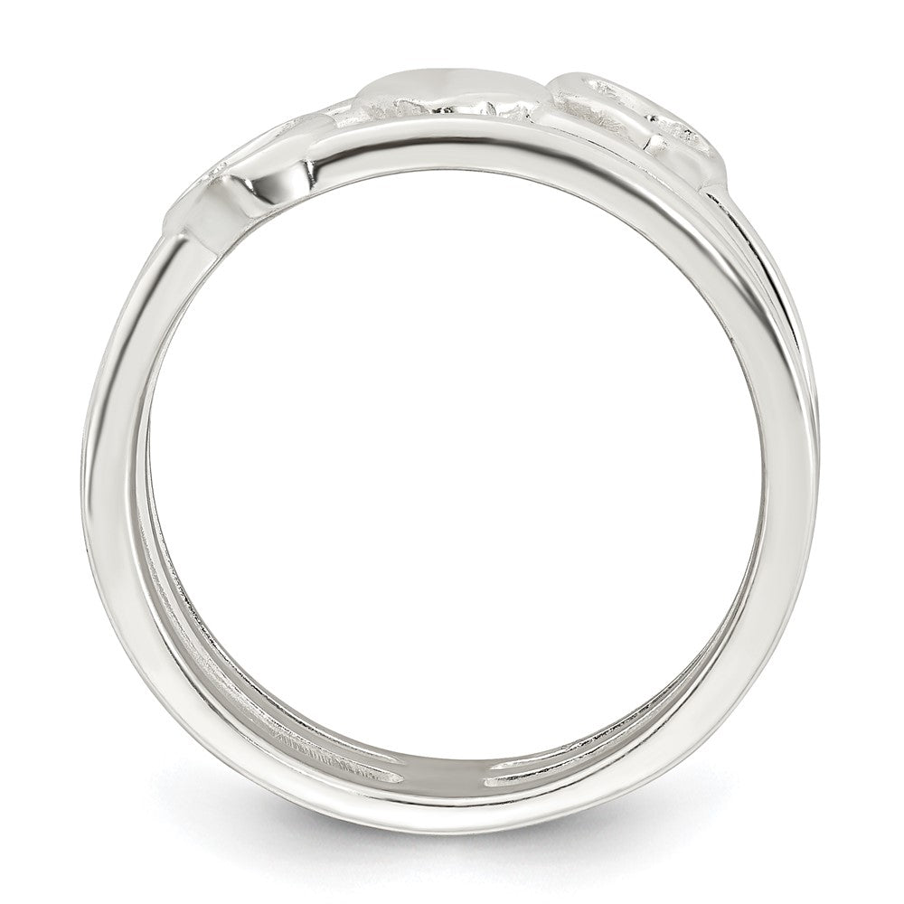 Sterling Silver Polished Hearts 3 Band Ring
