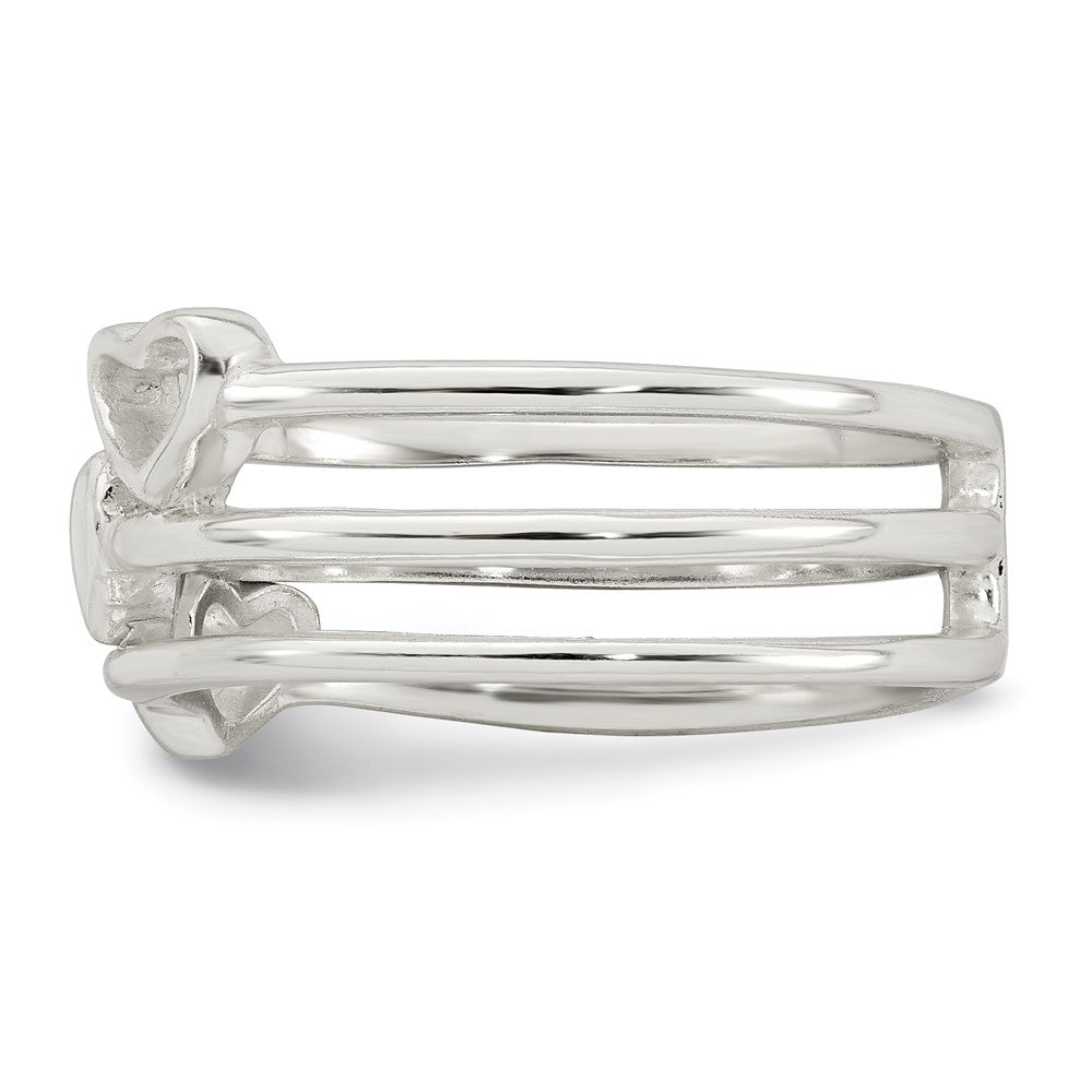 Sterling Silver Polished Hearts 3 Band Ring