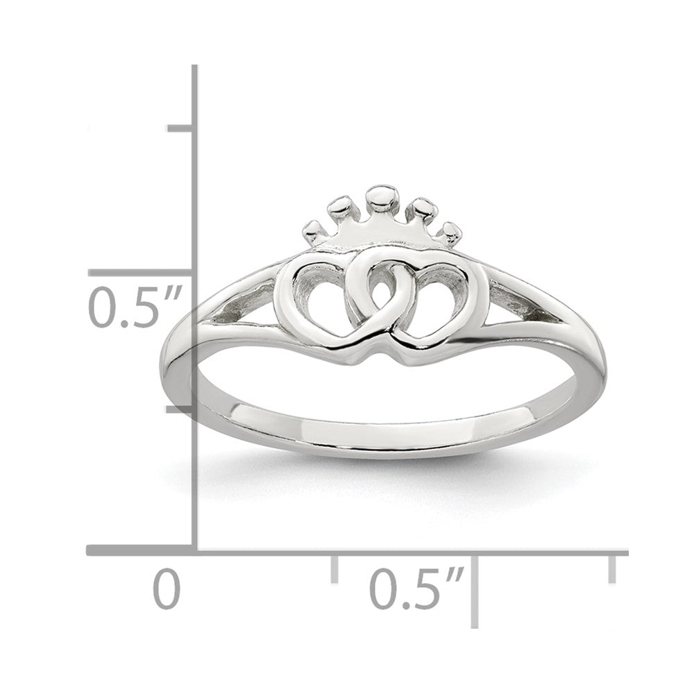 Sterling Silver Polished Interlocking Hearts With Crown Ring