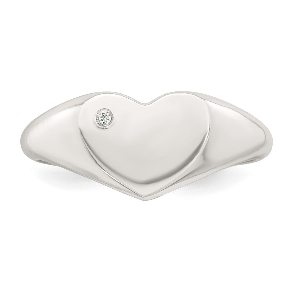 Sterling Silver Polished CZ Heart Signet Ring