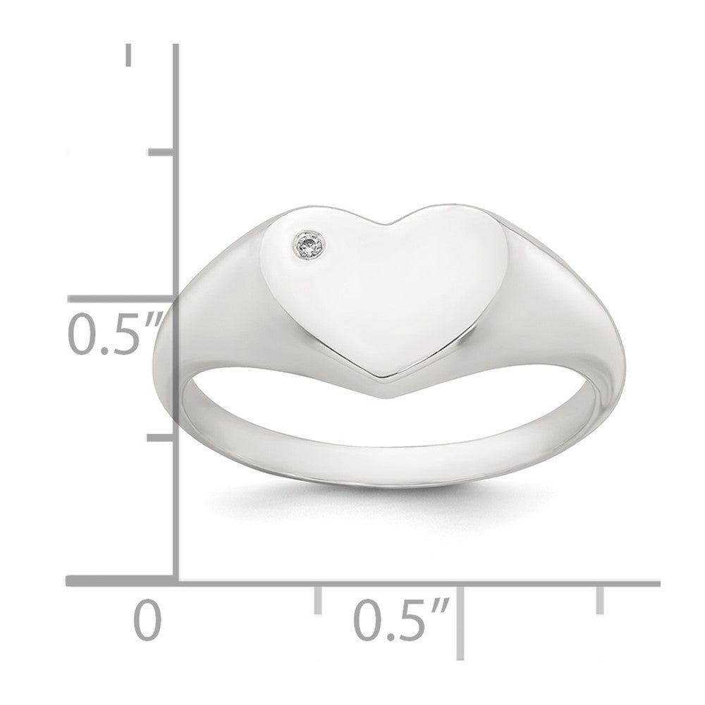 Sterling Silver Polished CZ Heart Signet Ring