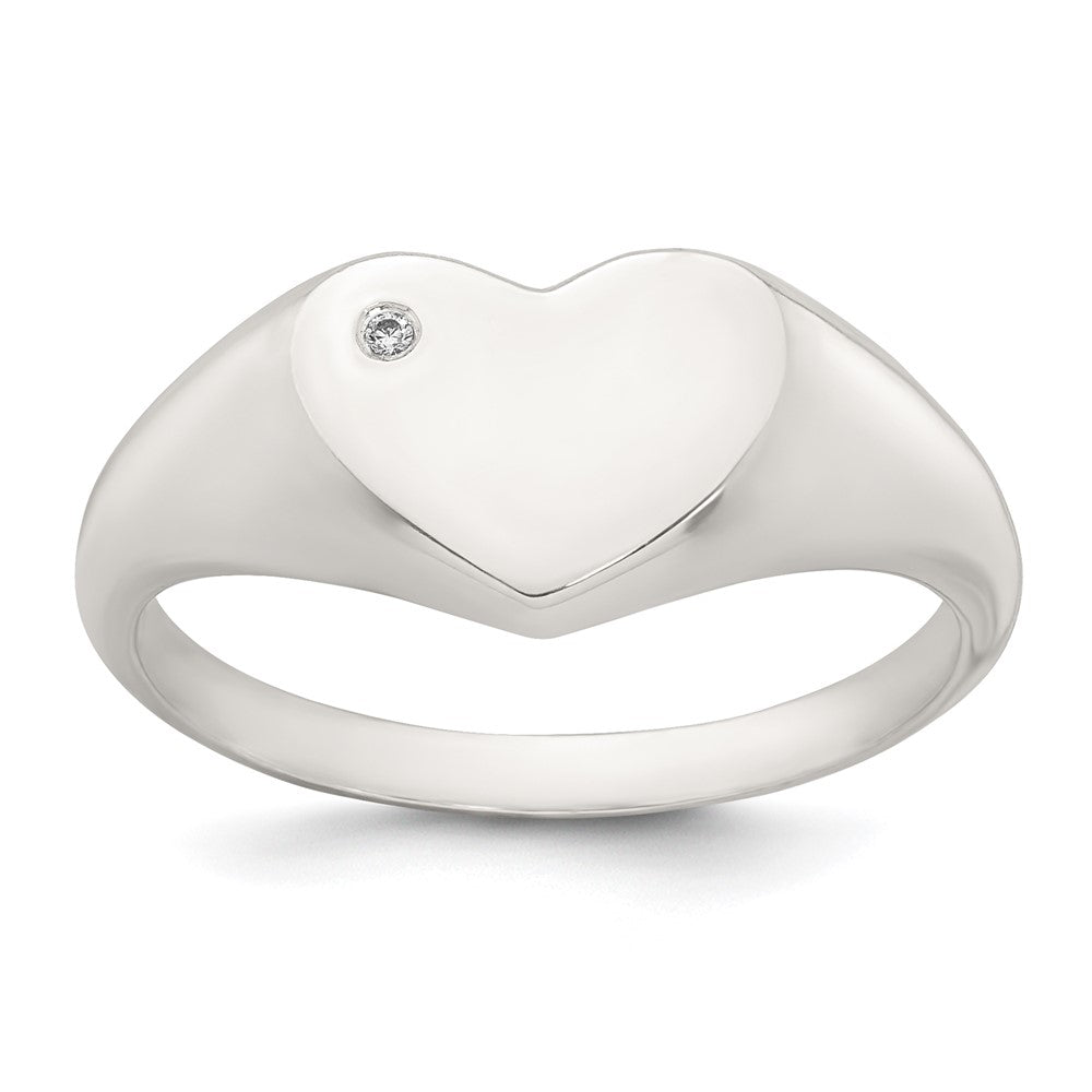 Sterling Silver Polished CZ Heart Signet Ring