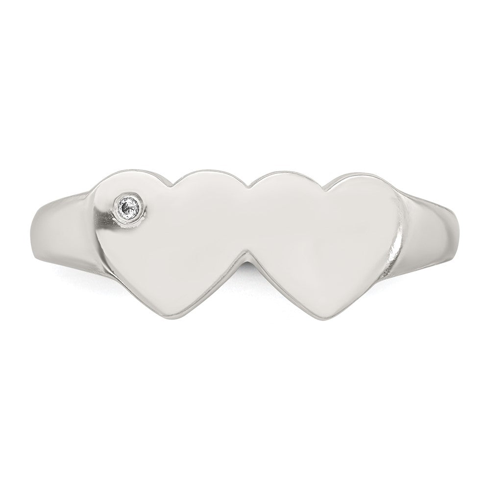 Sterling Silver Polished CZ Double Heart Ring