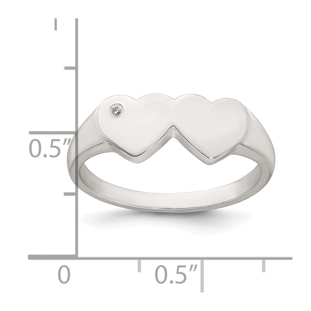 Sterling Silver Polished CZ Double Heart Ring