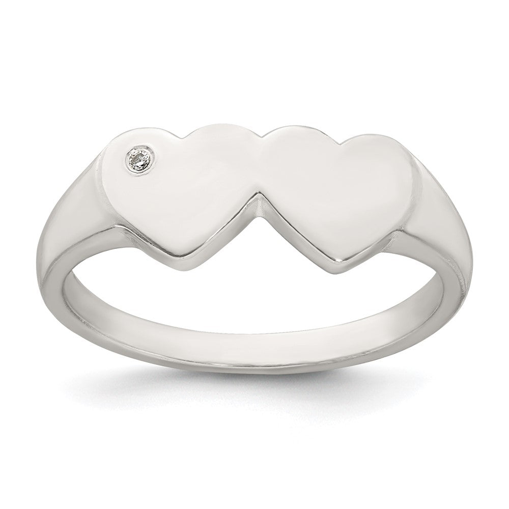 Sterling Silver Polished CZ Double Heart Ring