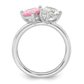 Sterling Silver RH-plated Polished Pink White Heart and Pear-shaped CZ Ring