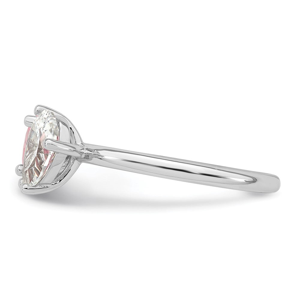 Sterling Silver RH-plated Polished Pink White Heart and Pear-shaped CZ Ring
