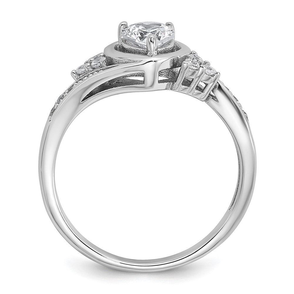 Sterling Silver Rhodium-plated Polished CZ Fancy Heart Ring