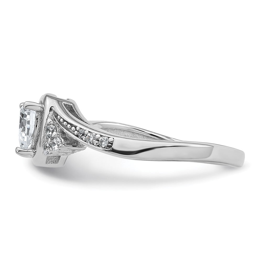 Sterling Silver Rhodium-plated Polished CZ Fancy Heart Ring