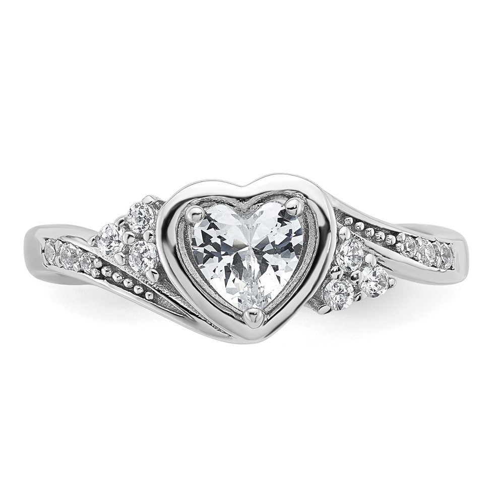 Sterling Silver Rhodium-plated Polished CZ Fancy Heart Ring