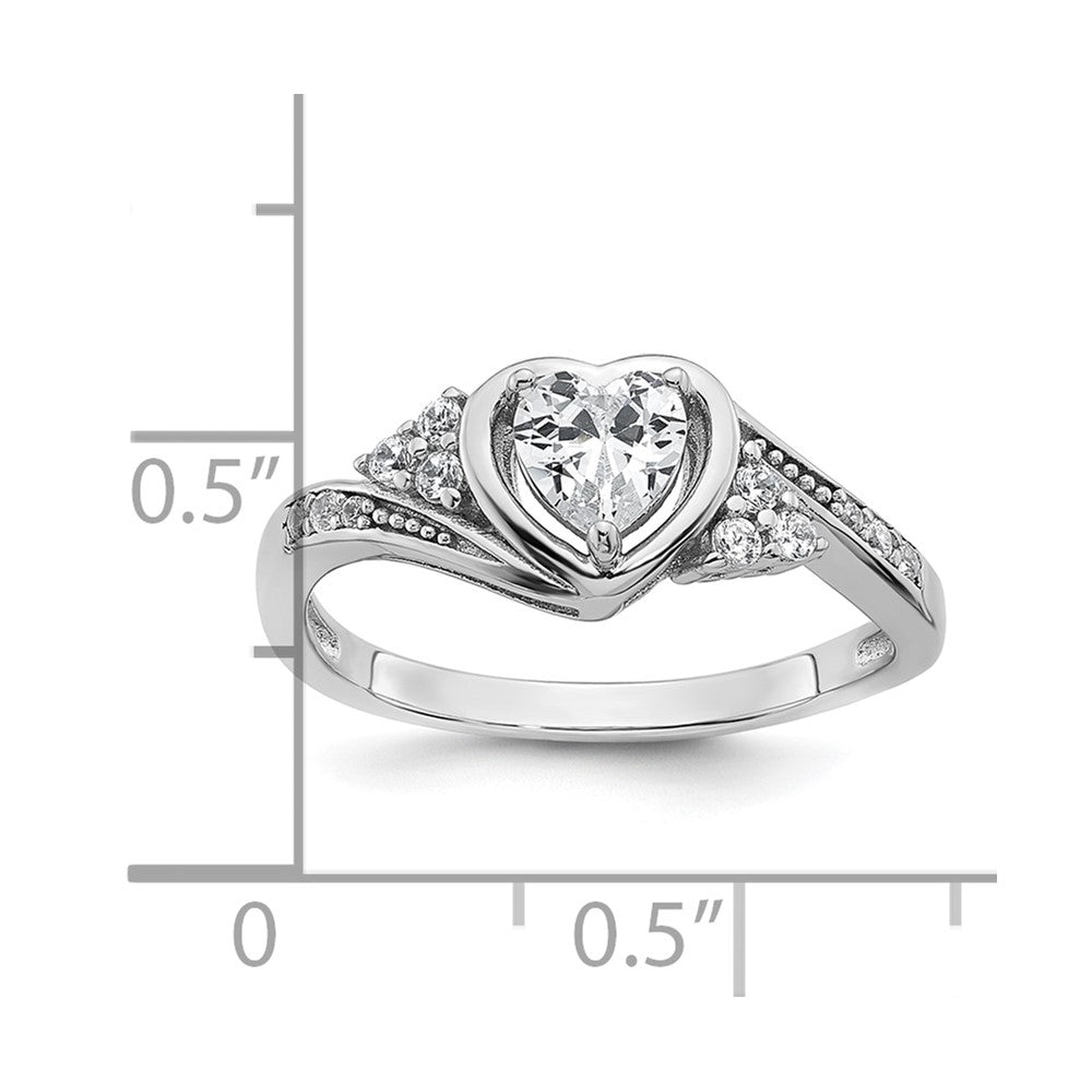 Sterling Silver Rhodium-plated Polished CZ Fancy Heart Ring