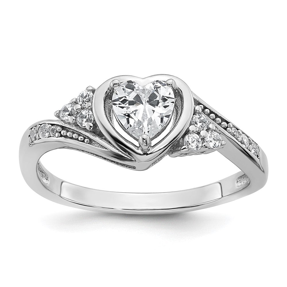 Sterling Silver Rhodium-plated Polished CZ Fancy Heart Ring