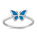 Sterling Silver Rhodium-plated Polished Blue Created Opal Butterfly Ring