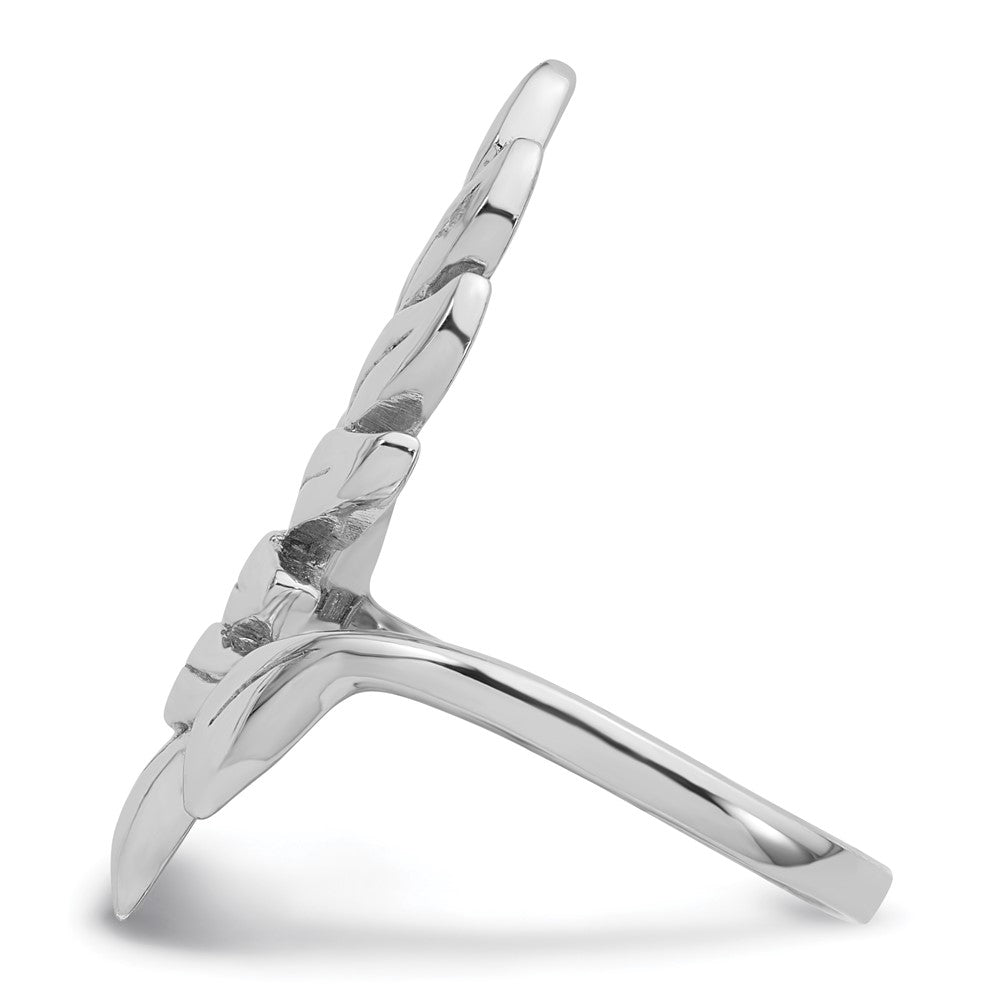 Sterling Silver Rhodium-plated Polished Leaf Ring