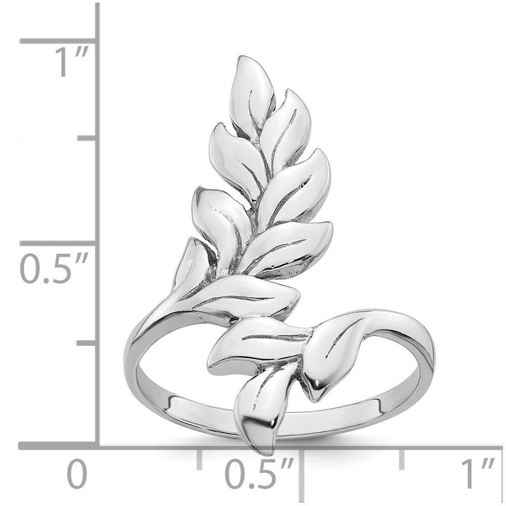 Sterling Silver Rhodium-plated Polished Leaf Ring