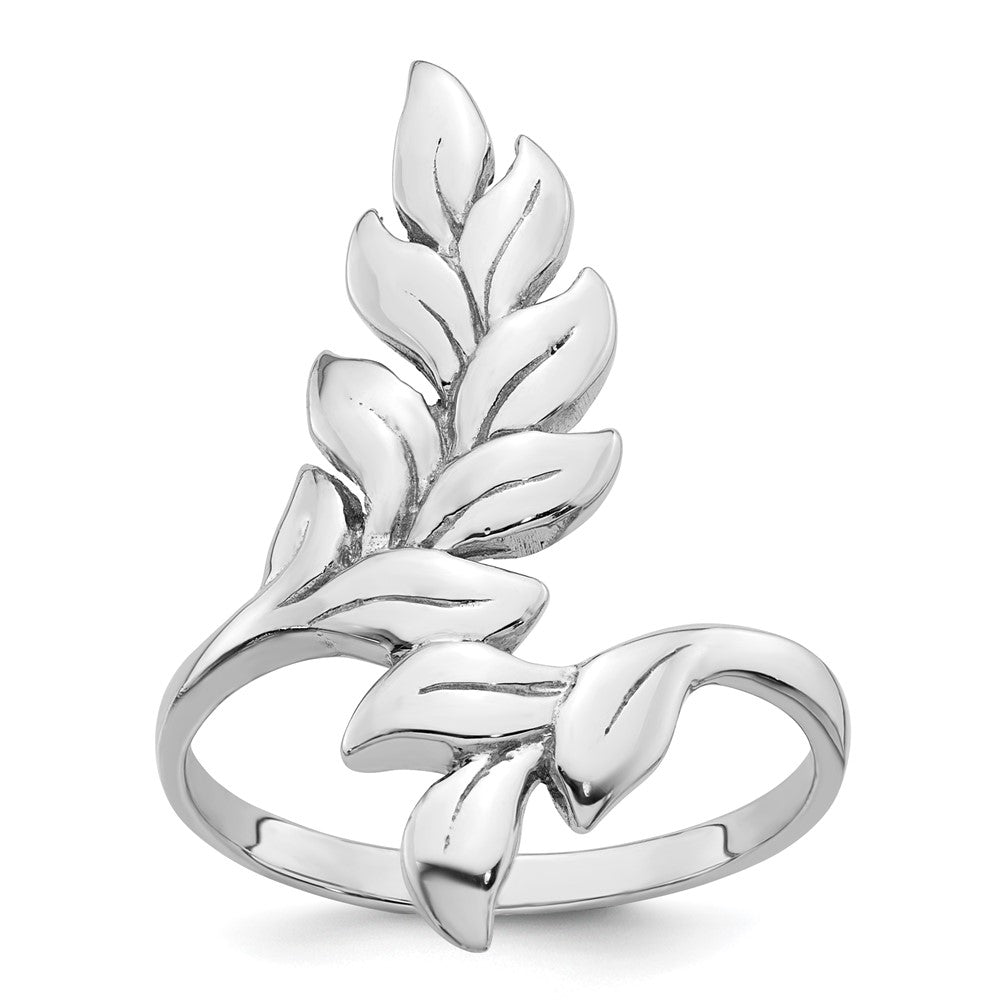 Sterling Silver Rhodium-plated Polished Leaf Ring